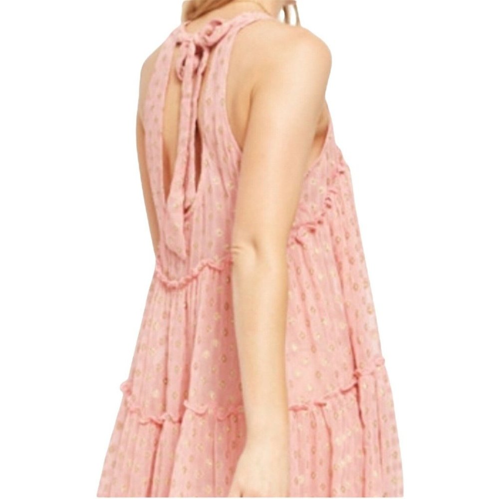 Free People Rose Pink Metallic Sophia Slip Dress Back Tie - Picture 6 of 11